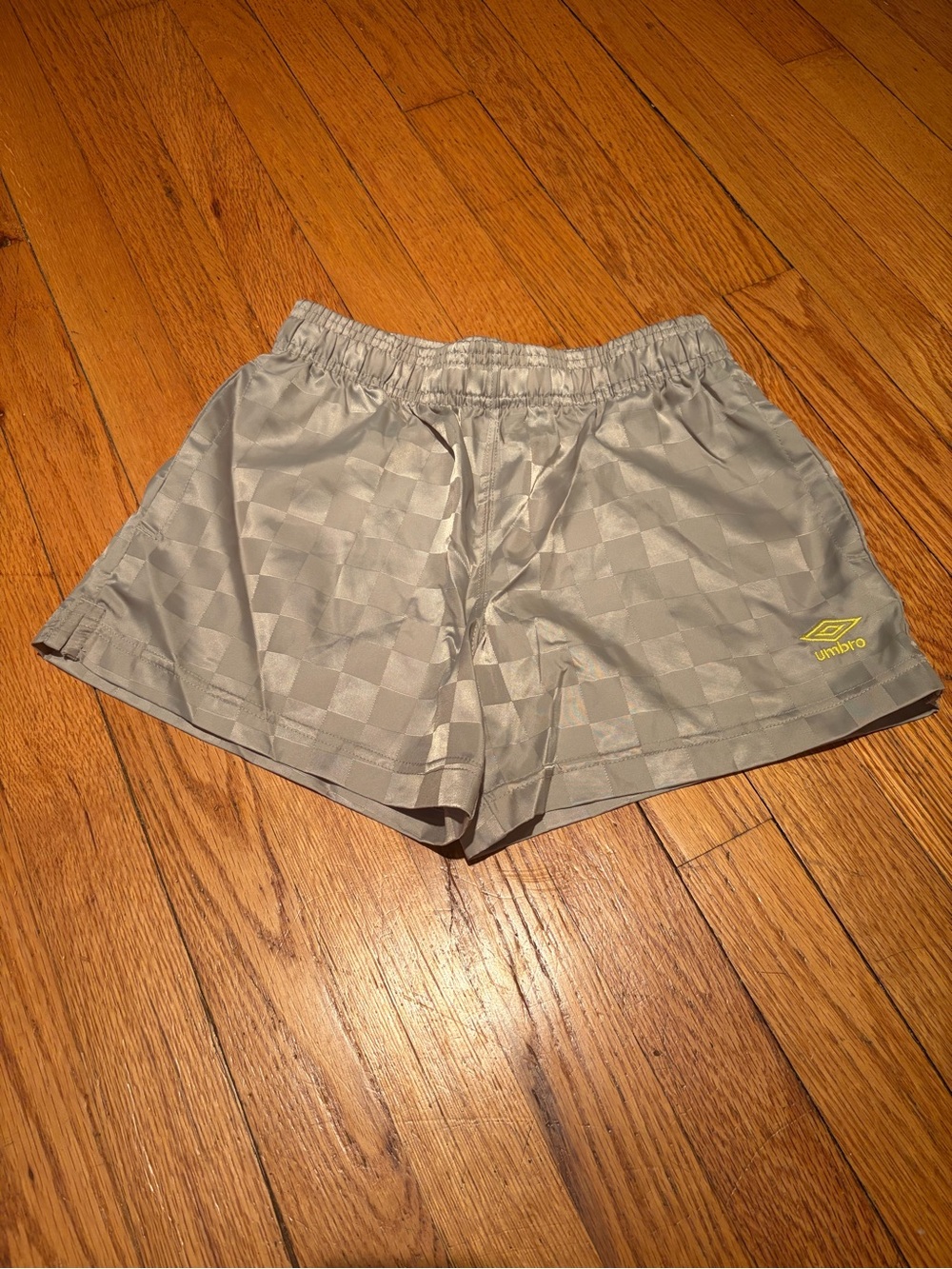 Umbro Light Gray Checkerboard Athletic Shorts with Lime Logo